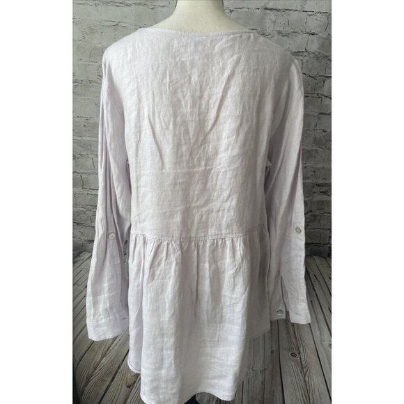 Sigrid Olsen 100% Linen Womens M Lavender Blouse Tunic Button Down Lagenlook - Picture 4 of 6